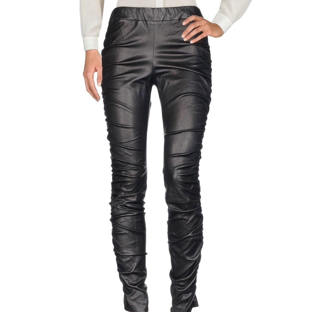 THE ROW - Orshen ruched black lambskin leather leggings - MEDIUM